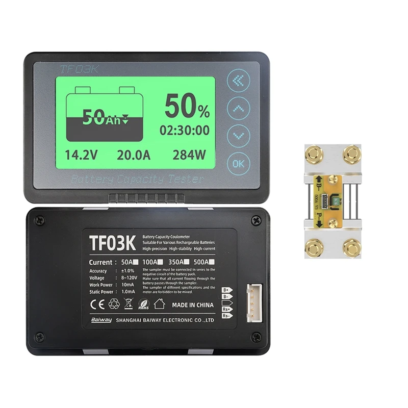 TF03K Coulomb Meter Touring Car Battery Level Indicator Voltmeter Amperemeter 12V 24V Capacity Detector 8-120V 500A
TF03K Coulomb Meter Touring Car Battery Level Indicator Voltmeter Amperemeter 12V 24V Capacity Detector 8-120V 500A