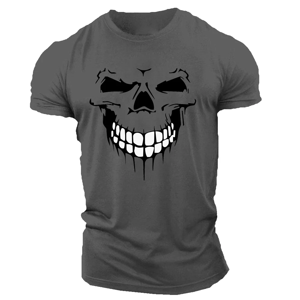 Casual short sleeved T-shirt, men's smiling face skull print, round neck street clothing, Harajuku retro style, summer
Casual short sleeved T-shirt, men's smiling face skull print, round neck street clothing, Harajuku retro style, summer