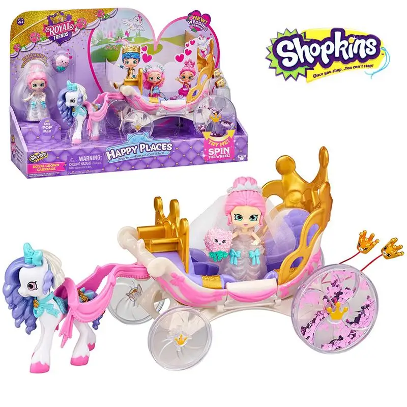 

Shopkins Happy Places Royal Wedding Carriage with Pony and Petkins Inside Original Anime Figure Girl Surprise Toy Birthday Gift