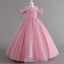 1308 Baby Dresses For Eid 2023 Girls Sleeveless Mesh Puffy Princess Length Rainbow Skirt Dinner Piano Performance
