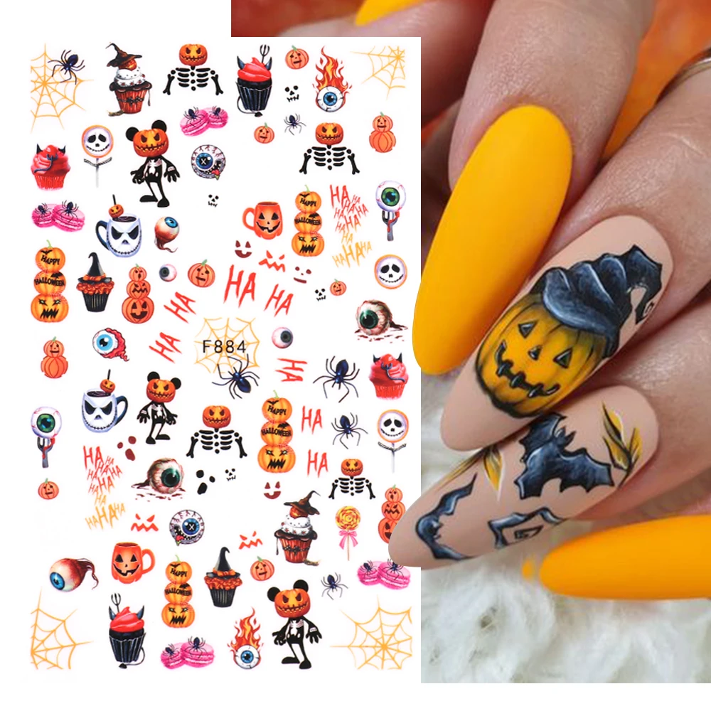 

3D Halloween Nail Art Stickers Cute Pumpkin Horror Ghost Dripping Skull Bone Bat Adhesive Slides Decor Festive Supplies JIF884