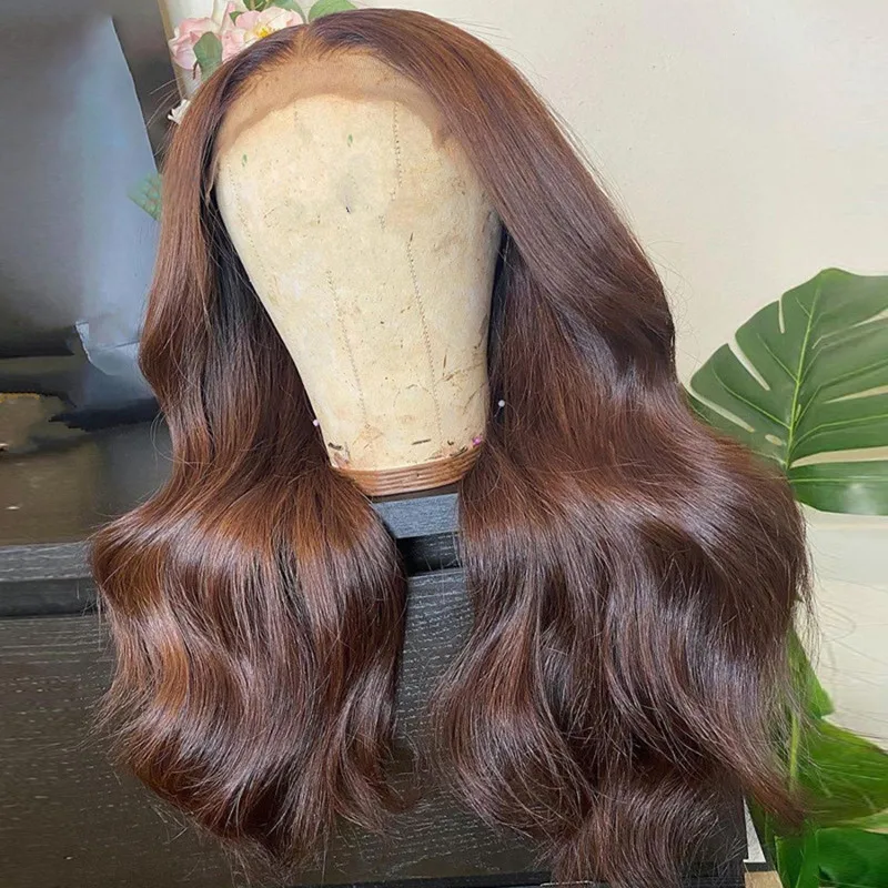 

Длинный 26 дюймов естественный коричневый тело волна предварительно выщипанная мягкая 180% плотность естественная линия волос бесклеевой кружевной передний парик для женщин Babyhair