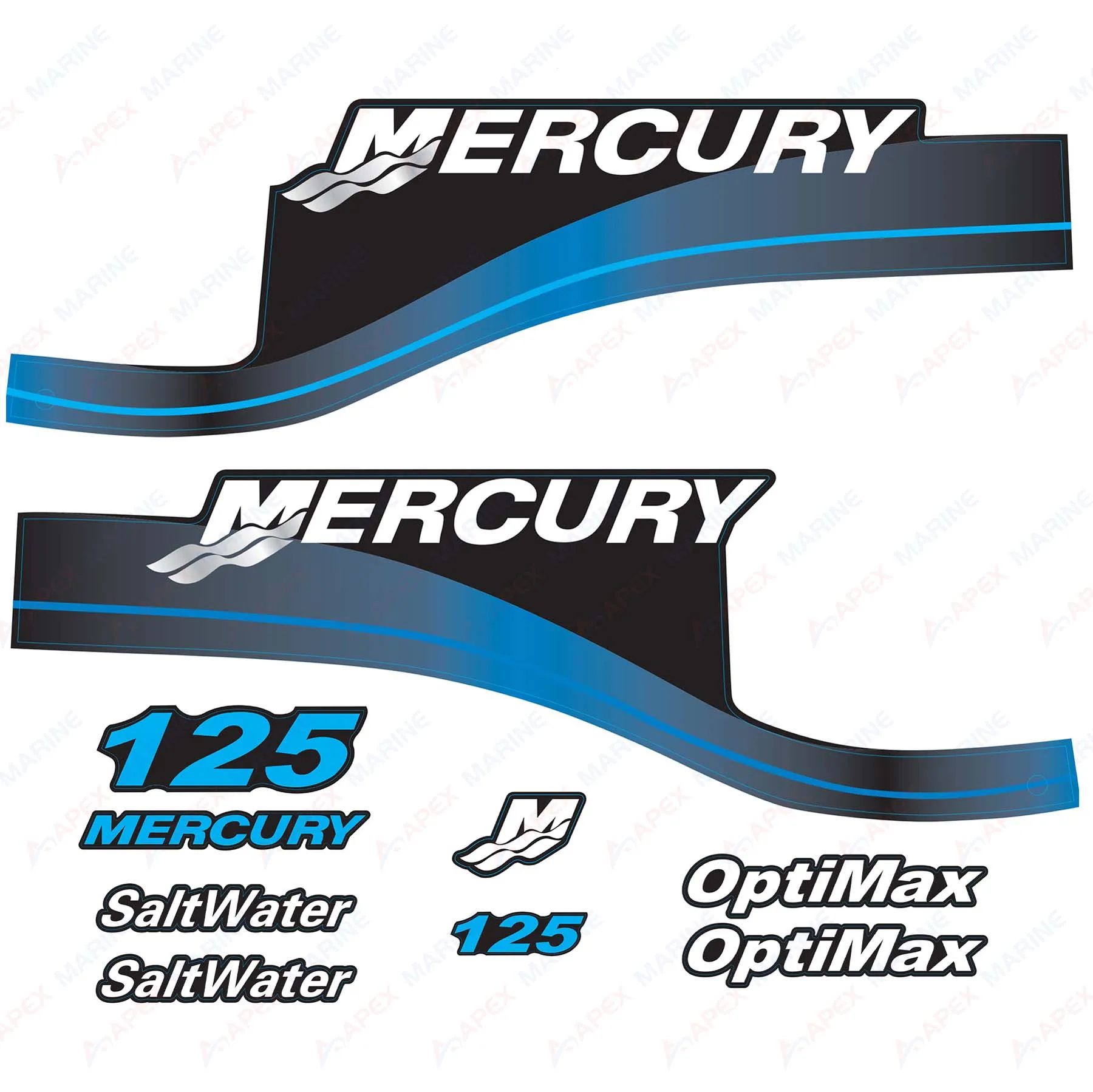 Наклейки для подвесного двигателя Mercury 125 HP OptiMax SaltWater синий комплект наклеек