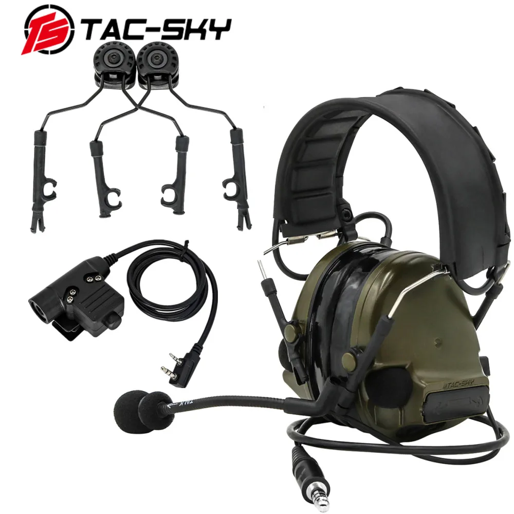

TS TAC-SKY Tactical Hunting Noise Cancelling Pickup Military Shooting Headset COMTAC III FG+U94 PTT+ARC Helmet Rail Adapter
