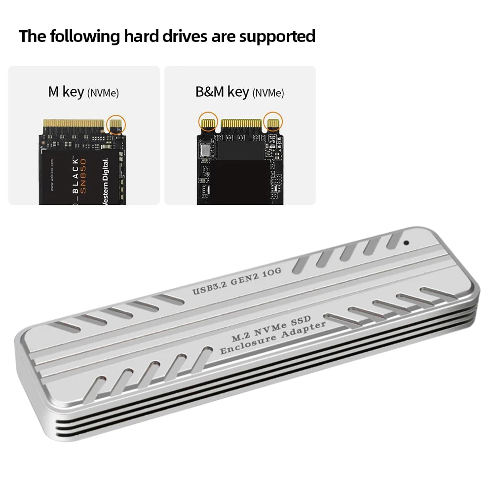 M.2 NVMe Solid State Drive External Enclosure 10Gbps HDD Storage Box USB 3.2 Gen2 Hard Drive Case for SSD 2230/2242/2260/2280
M.2 NVMe Solid State Drive External Enclosure 10Gbps HDD Storage Box USB 3.2 Gen2 Hard Drive Case for SSD 2230/2242/2260/2280