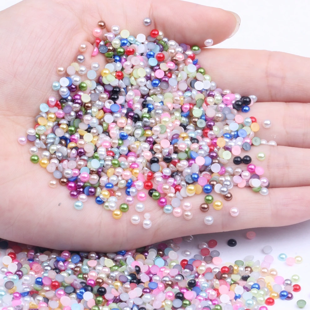 

1000pcs 3mm Half Pearls Many Colors To Choose Resin Round Beads Flat Back Beads Nail Art Decorate Diy Diamante