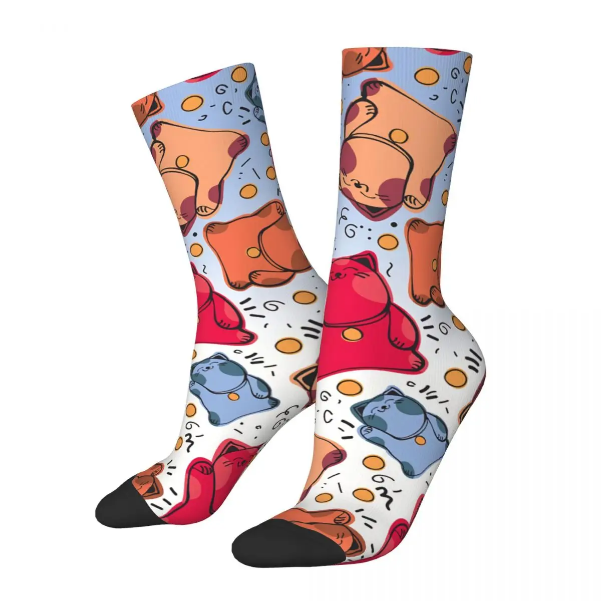 

Забавные счастливые носки для мужчин, кошка, белые медведи, фон, в стиле хип-хоп, японский стиль, качественные носки с принтом, бесшовный подарок