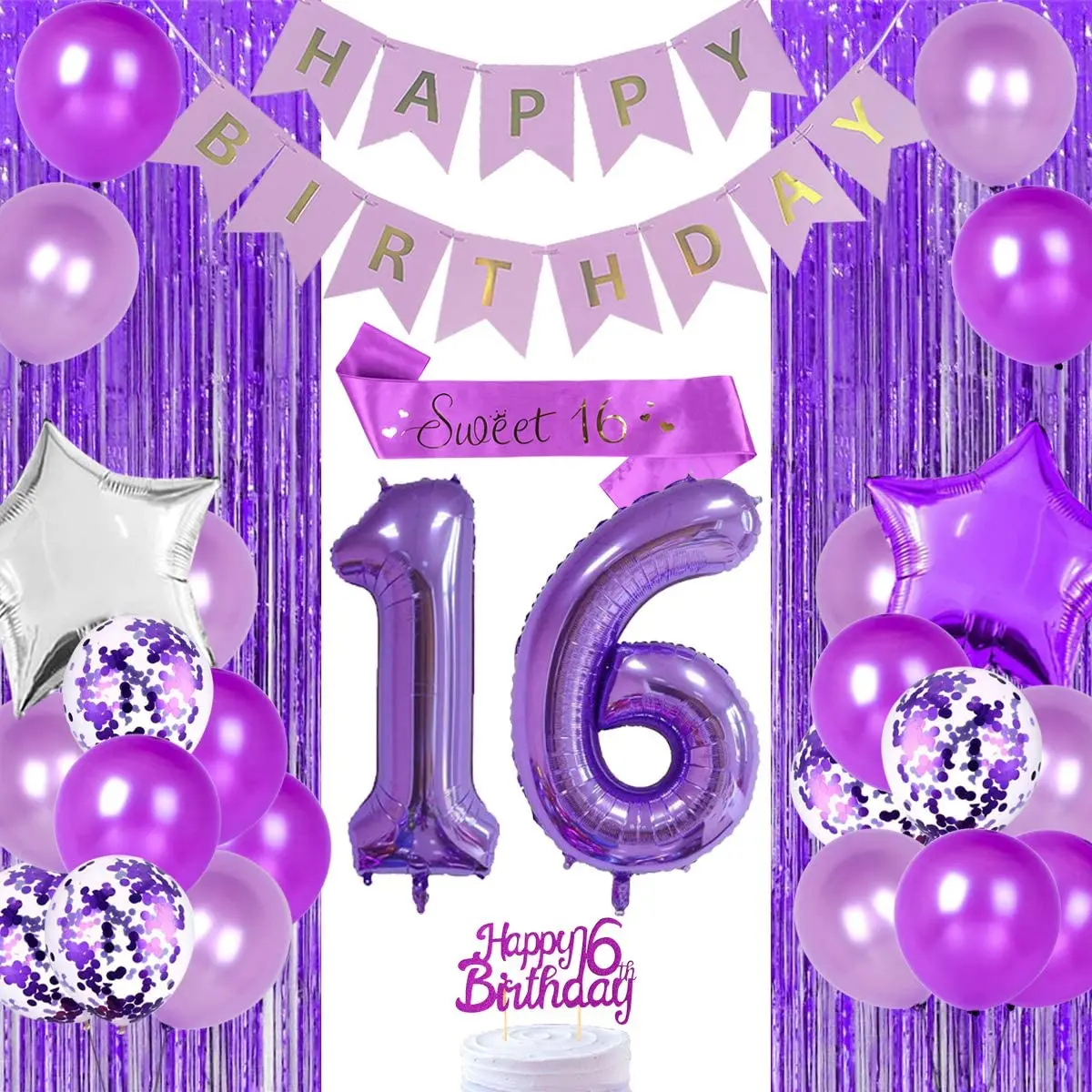 Purple 16th Birthday Decorations for Girl Sweet 16 Sash Happy 16th Birthday Cake Topper Number 16 Balloon for 16 Years Old Party
Purple 16th Birthday Decorations for Girl Sweet 16 Sash Happy 16th Birthday Cake Topper Number 16 Balloon for 16 Years Old Party