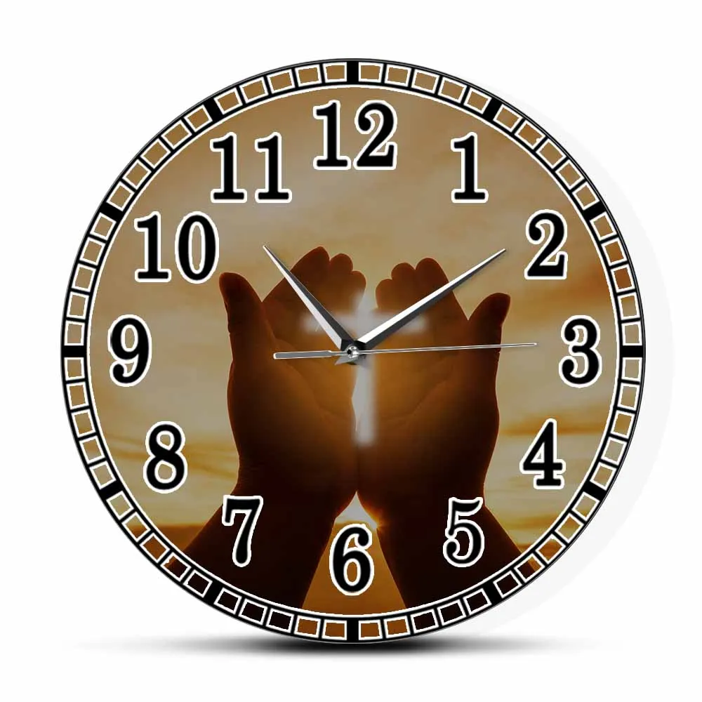 

Современные настенные часы с молитвенным открытым крестом, тихие украшения для дома, с изображением Иисуса Христа, Бога, веры, благословения, церкви