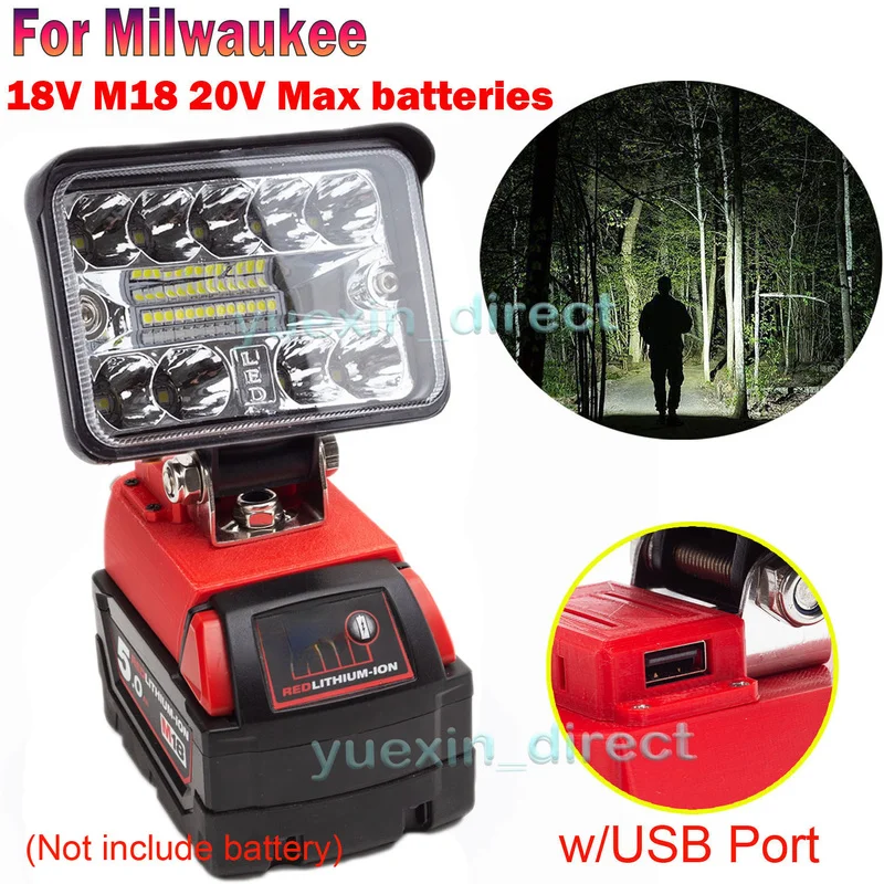 Wireless w/USB Outdoor LED Work Light for Milwaukee Cordless 18V 20V Li-ion Battery tool Actual Power 12W
Wireless w/USB Outdoor LED Work Light for Milwaukee Cordless 18V 20V Li-ion Battery tool Actual Power 12W