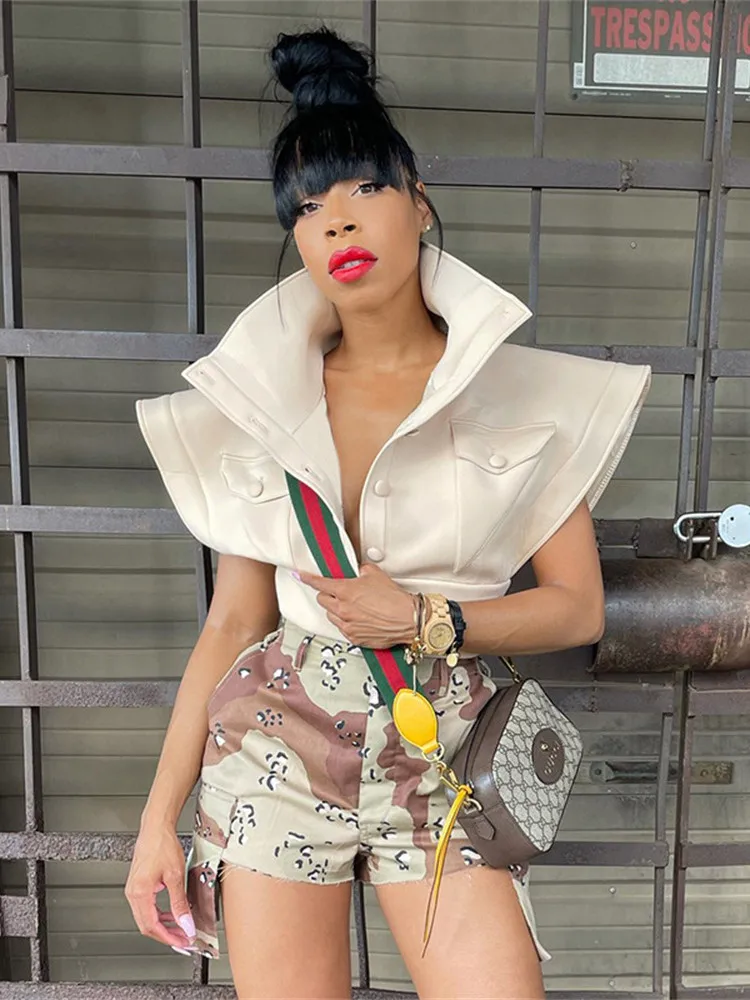 Balogun Summer Fashion Yellow T Shirts V Neck Sleeveless Pocket Button Crop Top Women Zipper Casual Black White Tops Women 2022
Balogun Summer Fashion Yellow T Shirts V Neck Sleeveless Pocket Button Crop Top Women Zipper Casual Black White Tops Women 2022