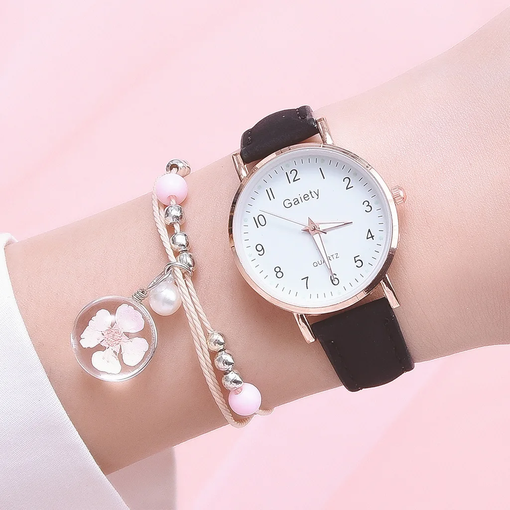 

Gaiety Brand 2PCS Set Women Watch Fashion Leather Ladies Quartz Wristwatch Dress Watch for Women Clock Girl Reloj Mujer No Box