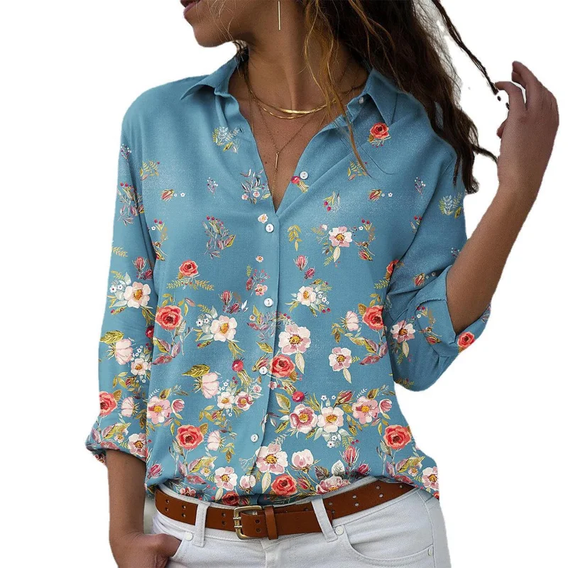 

Women Fashion Turn Down Collar Tops 2023 Vintage Print Shirt Women Long Sleeve Casual Loose Button Up Floral Blouse Blusas 26269