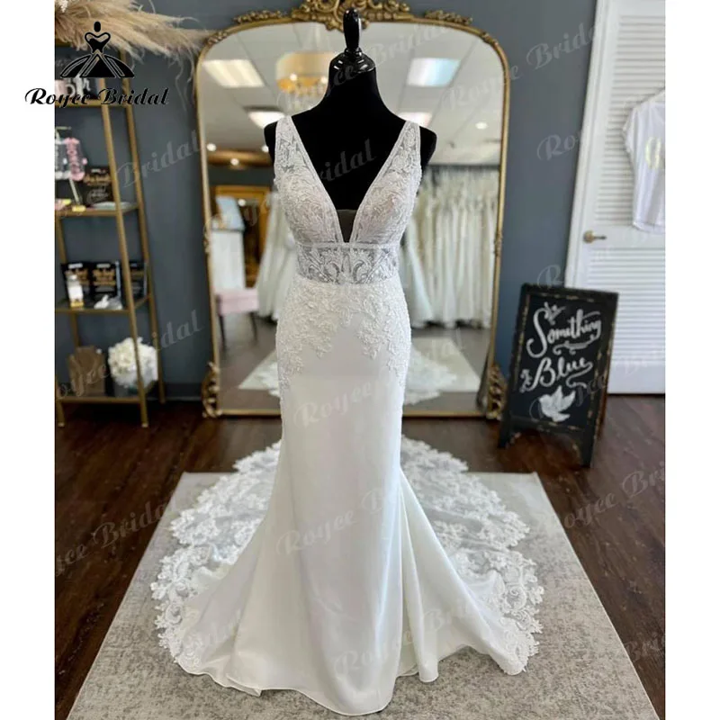 Tank V Neck Sleevelesss Wedding Dress Mermaid/Trumpet Backless Lace Appliques Wedding Gowns vestido de boda corte sirena 2022
Tank V Neck Sleevelesss Wedding Dress Mermaid/Trumpet Backless Lace Appliques Wedding Gowns vestido de boda corte sirena 2022