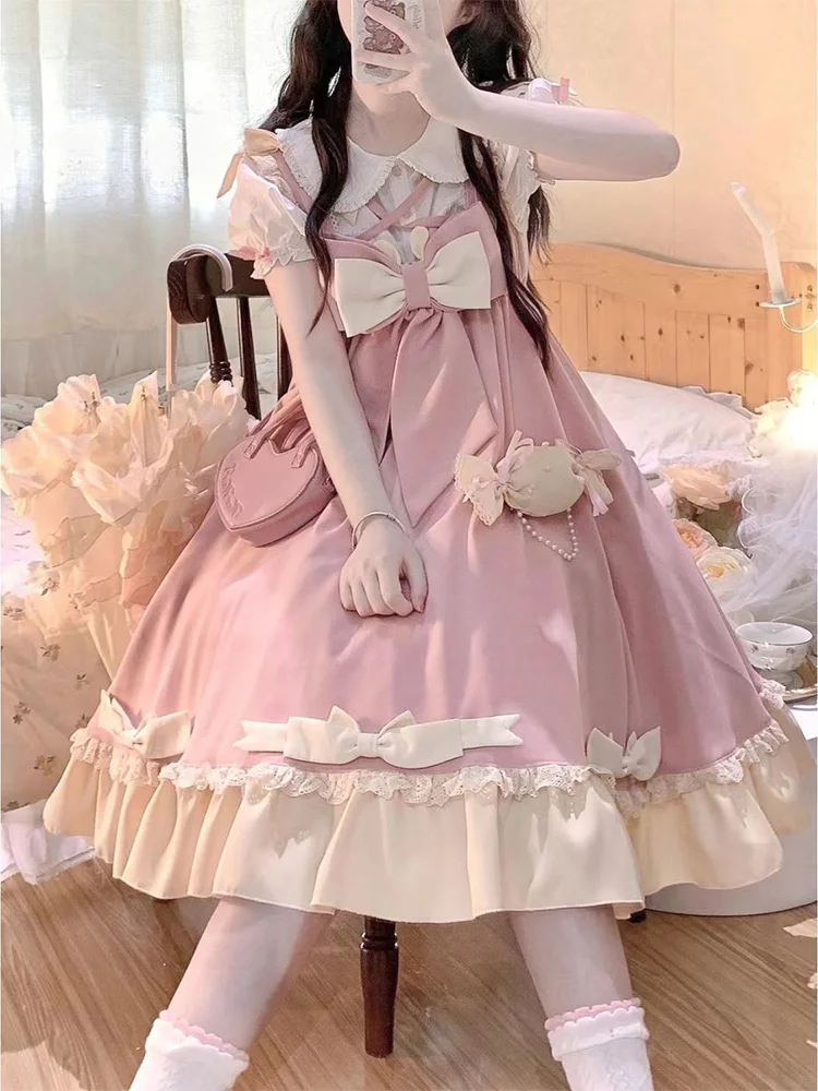 CON Classical Lolita Bow Dress Soft Girls Short Sleeve Sweet Cute Women Casual Daily Kawaii Party OP Pink Dress
CON Classical Lolita Bow Dress Soft Girls Short Sleeve Sweet Cute Women Casual Daily Kawaii Party OP Pink Dress