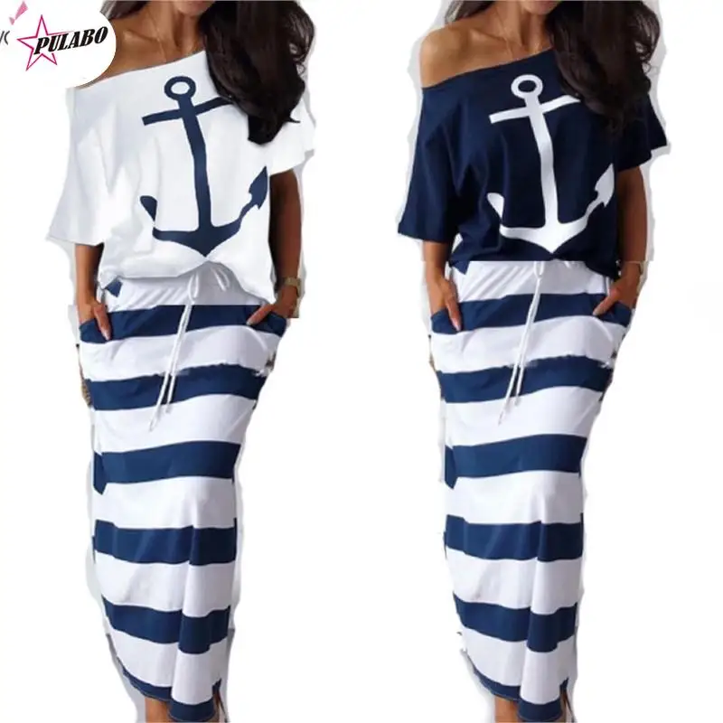 Women Off Shoulder Blouses T-shirt & Striped Maxi Dress Summer Slim Slash Neck 2 Pieces Sets Female Casual Ankle-Length Dress
Women Off Shoulder Blouses T-shirt & Striped Maxi Dress Summer Slim Slash Neck 2 Pieces Sets Female Casual Ankle-Length Dress