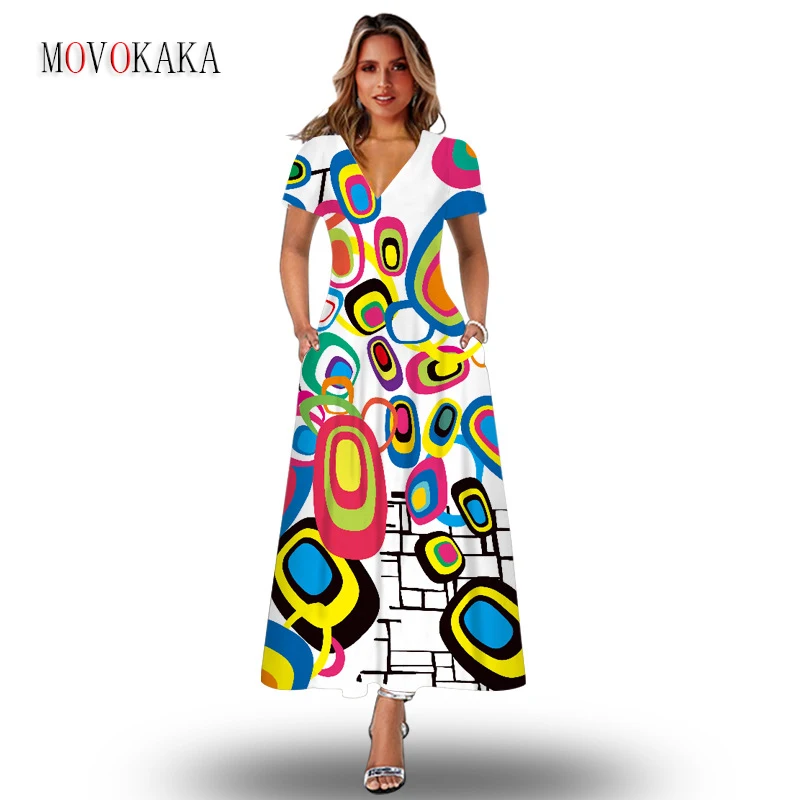 MOVOKAKA Spring Summer Vintage Long Dress Elegant Party Casual Beach Holiday Short Sleeve Vestidos Circle Printed V Neck Dresses
MOVOKAKA Spring Summer Vintage Long Dress Elegant Party Casual Beach Holiday Short Sleeve Vestidos Circle Printed V Neck Dresses