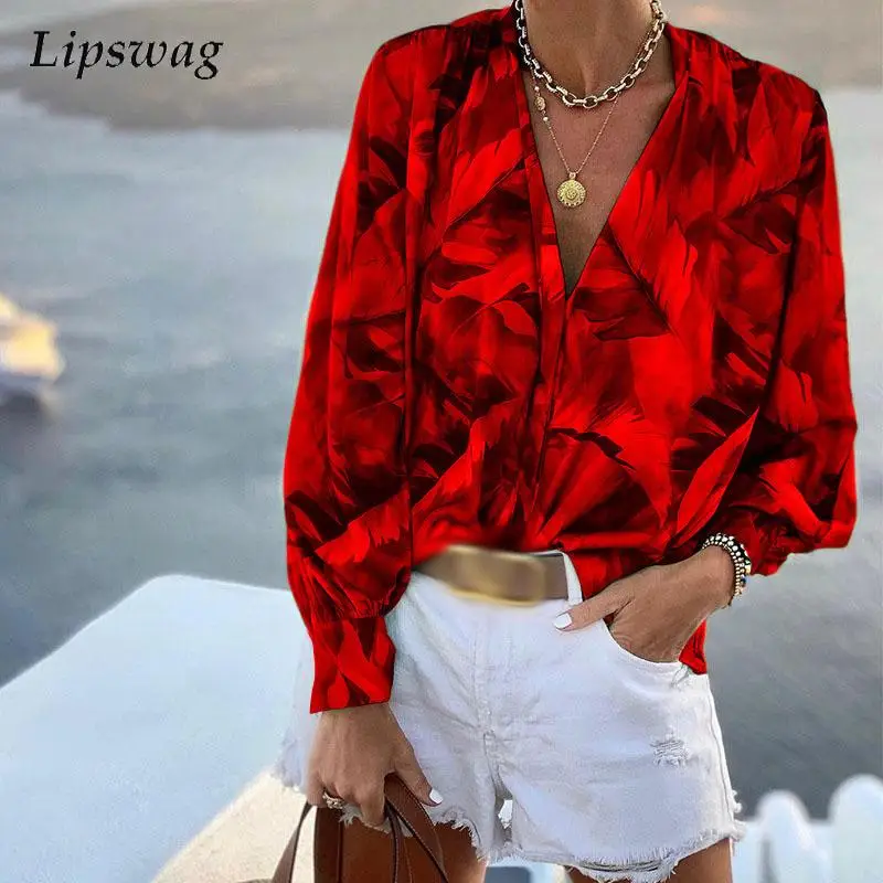 Autumn Fashion Pattern Print Blouse Shirts Women New Sexy V-Neck Pullover Tops Office Lady Elegant Long Sleeve Blusa Streetwear 
Autumn Fashion Pattern Print Blouse Shirts Women New Sexy V-Neck Pullover Tops Office Lady Elegant Long Sleeve Blusa Streetwear
