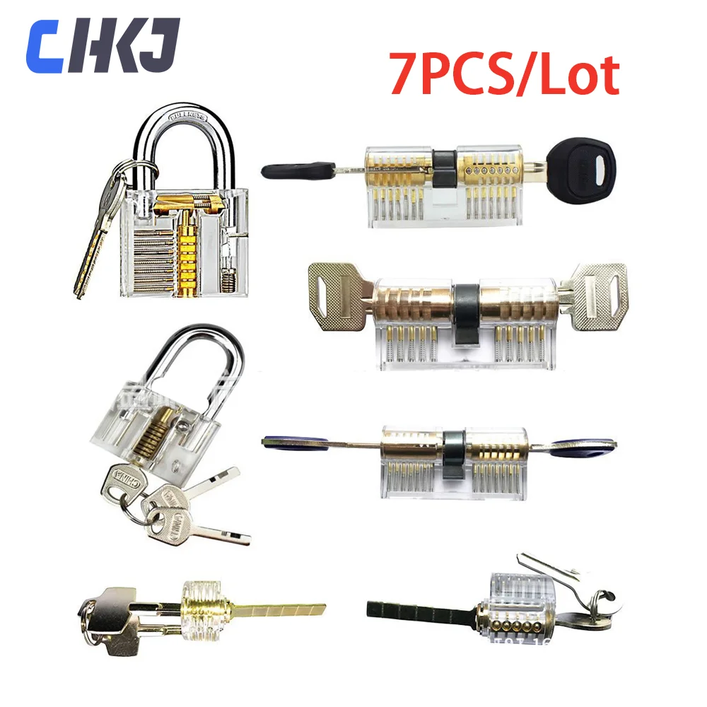 

CHKJ 7PCS/Set Combination Practice Padlock Transparent Locks Locksmith Training Tools Visible Lock Sets Practicing Skill Tools