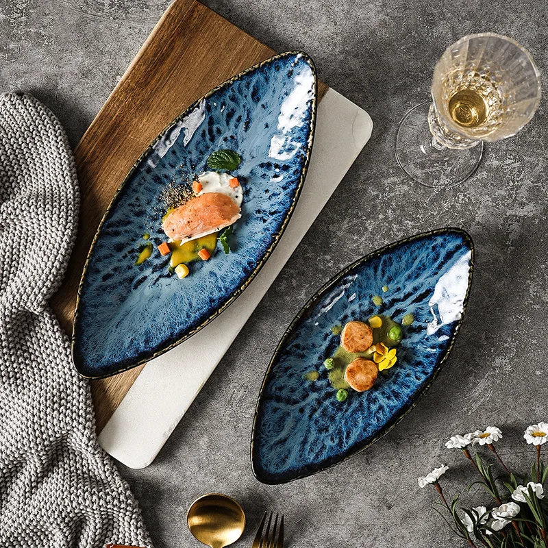 Shaped long, retro sushi plate, restaurant, dim sum, table, household ceramic plate
Shaped long, retro sushi plate, restaurant, dim sum, table, household ceramic plate