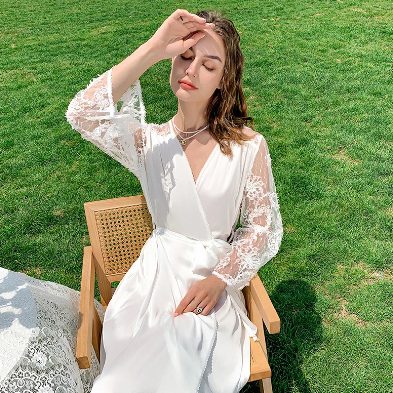Sweet Princess Style Nightgown Women Sexy Lace Sleepwear Spring Summer Casual Silk Satin Nightdress Advanced Pajamas For Women
Sweet Princess Style Nightgown Women Sexy Lace Sleepwear Spring Summer Casual Silk Satin Nightdress Advanced Pajamas For Women