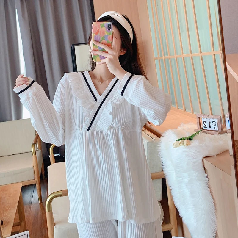 100% Cotton Maternity Nursing Sleepwear Sets Lovely White V Neck Loose Pajamas Suits Clothes for Pregnant Women Pregnancy Home
100% Cotton Maternity Nursing Sleepwear Sets Lovely White V Neck Loose Pajamas Suits Clothes for Pregnant Women Pregnancy Home