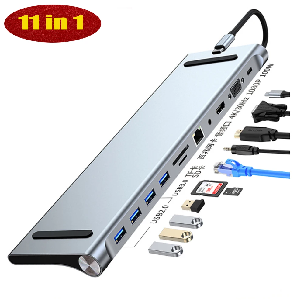 USB C HUB Type C to HDMI-compatible USB 3.0 Adapter 11 in 1 Type C HUB Dock for MacBook Pro Air USB C Splitter
USB C HUB Type C to HDMI-compatible USB 3.0 Adapter 11 in 1 Type C HUB Dock for MacBook Pro Air USB C Splitter