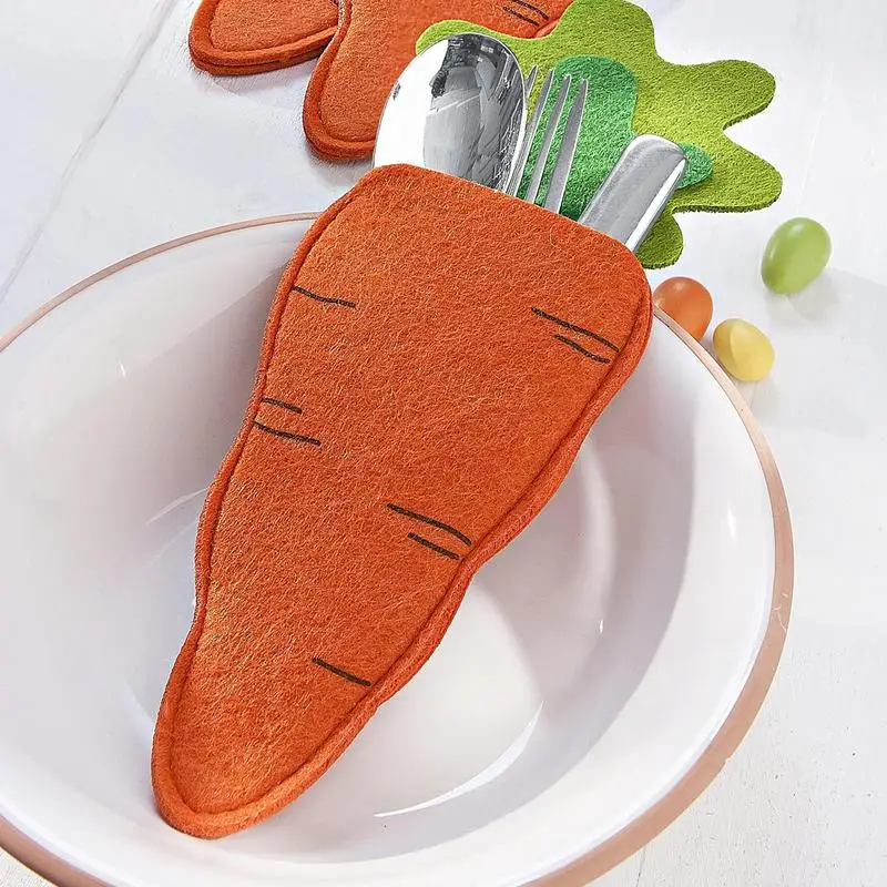 

6pcs Easter Carrot Cutlery Holders Pouch Easter Decorative Organizer Utensil Napkin Holders Bag For Easter Kitchen Dining Room