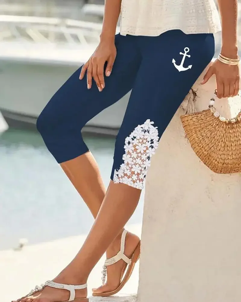 Casual Skinny Pants Chic Daily Wear Streetwear Women Summer Capris Pants Fashion Anchor Print Contrast Lace Pants
Casual Skinny Pants Chic Daily Wear Streetwear Women Summer Capris Pants Fashion Anchor Print Contrast Lace Pants