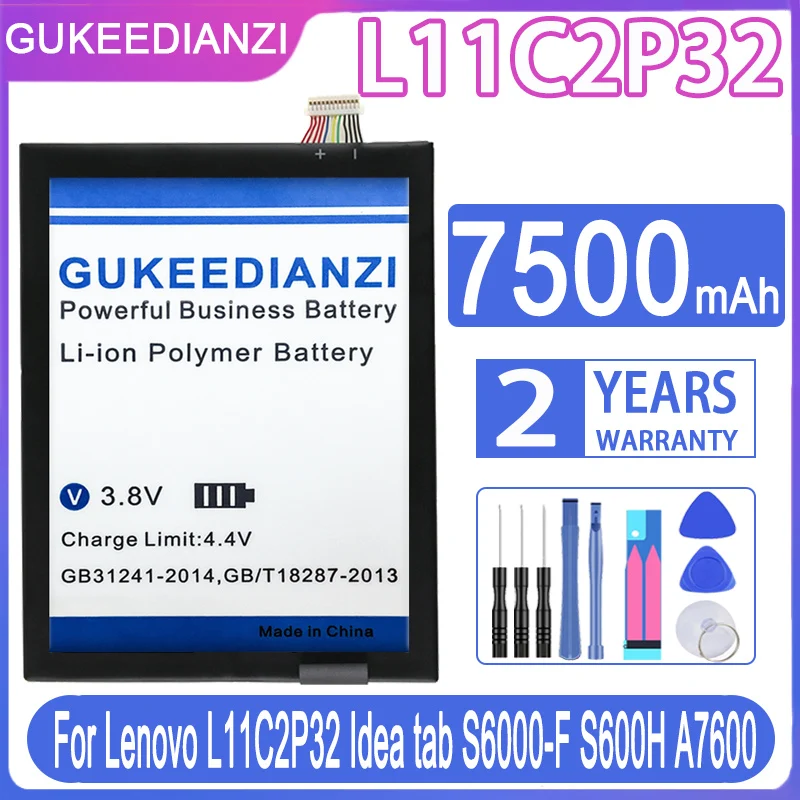 GUKEEDIANZI L11C2P32 7500mAh Battery For Lenovo Idea Tab S6000-F S600H A7600 Batteries + Free Tools
GUKEEDIANZI L11C2P32 7500mAh Battery For Lenovo Idea Tab S6000-F S600H A7600 Batteries + Free Tools