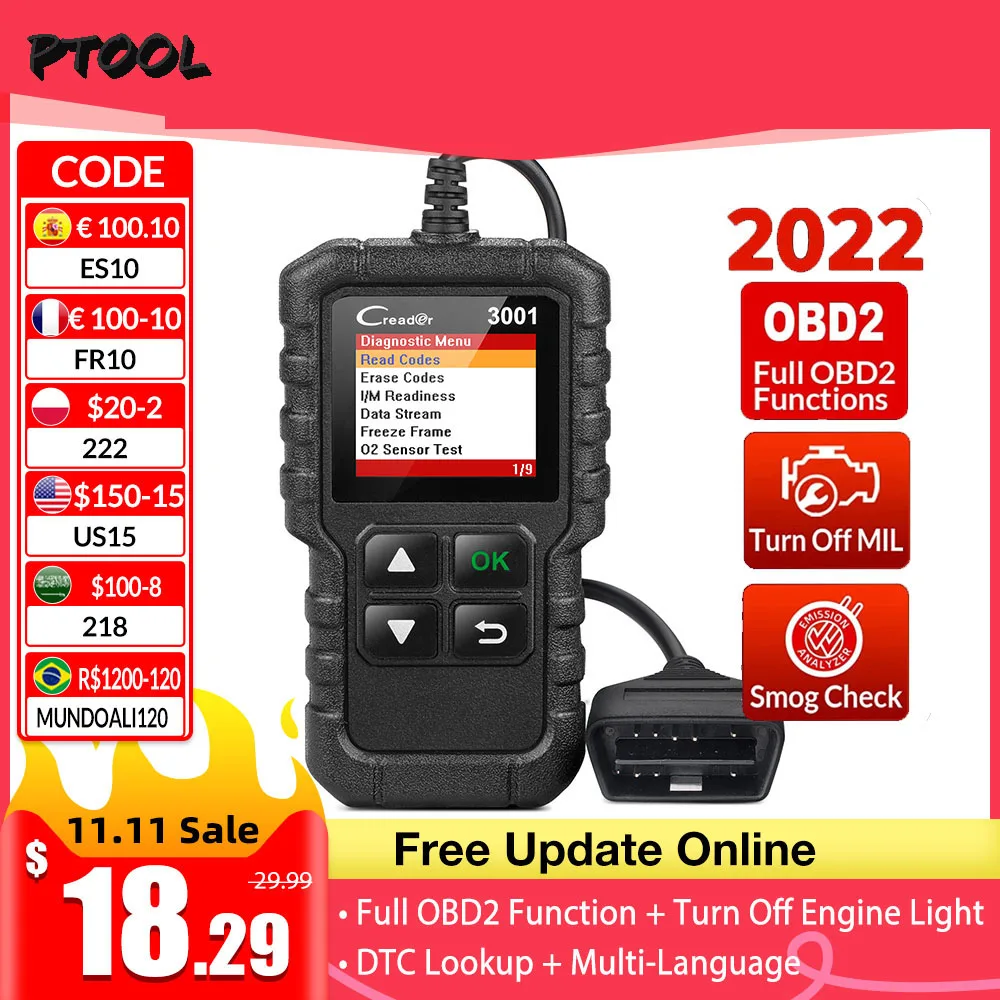 PTOOL X431 CR3001 Car Full OBD2 Diagnostic Tools Automotive Professional Code Reader Scanner Check Engine Free Update pk ELM327
PTOOL X431 CR3001 Car Full OBD2 Diagnostic Tools Automotive Professional Code Reader Scanner Check Engine Free Update pk ELM327