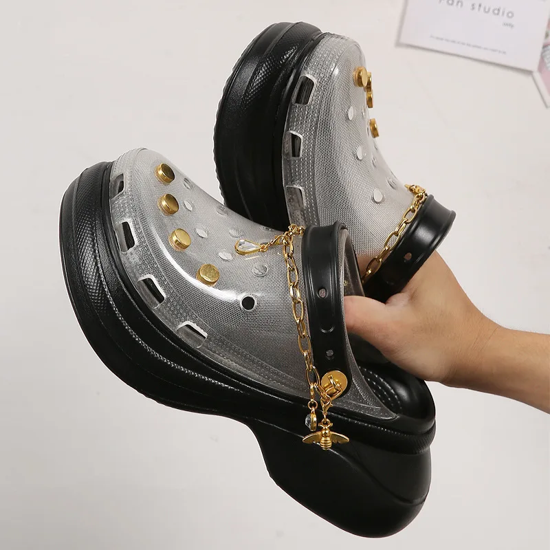 Women Clogs Transparent Crystal Thick Bottom Increases PVC Sandals Women's Platform Metal Decoration Casual Beach Soft Slippers
Women Clogs Transparent Crystal Thick Bottom Increases PVC Sandals Women's Platform Metal Decoration Casual Beach Soft Slippers
