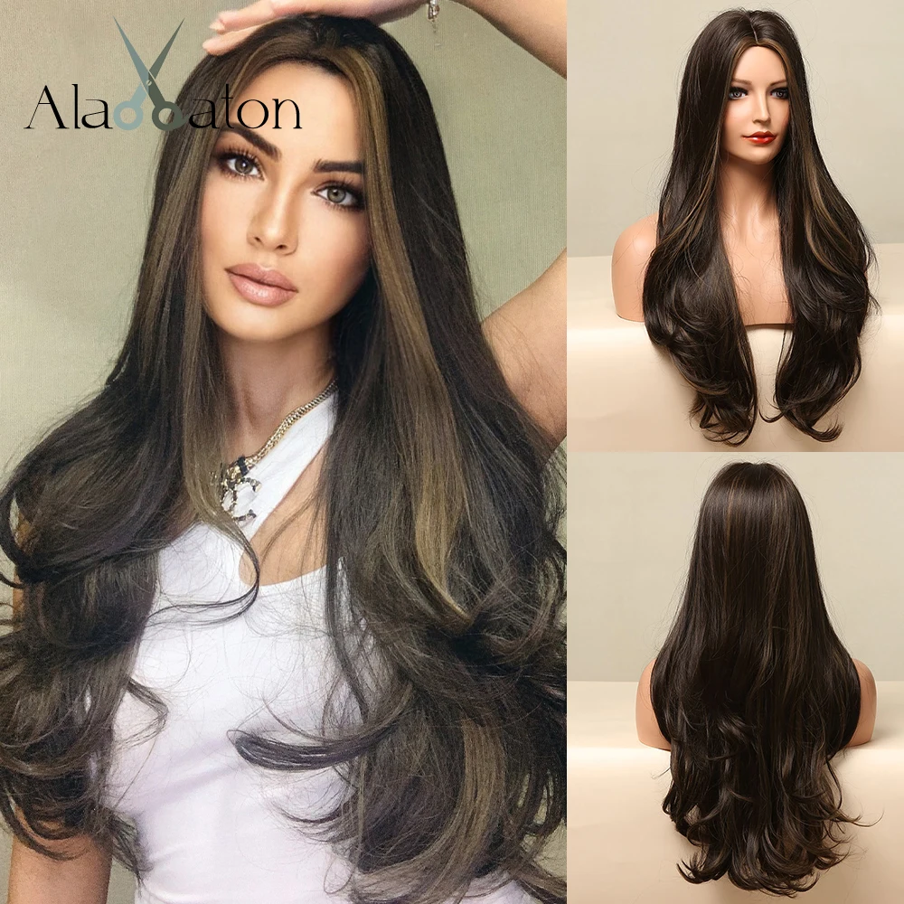 ALAN EATON Long Wave Dark Brown Synthetic Wigs for Black Women Middle Parted Wigs with Highlights Cosplay Hair Heat Resistant
ALAN EATON Long Wave Dark Brown Synthetic Wigs for Black Women Middle Parted Wigs with Highlights Cosplay Hair Heat Resistant