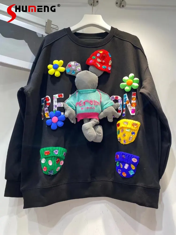 Fall Clothes Women 2022 New Female Long Sleeve Black Sweatshirts Original Rhinestone Flower Doll Crew Neck Pullover Sweatshirt
Fall Clothes Women 2022 New Female Long Sleeve Black Sweatshirts Original Rhinestone Flower Doll Crew Neck Pullover Sweatshirt