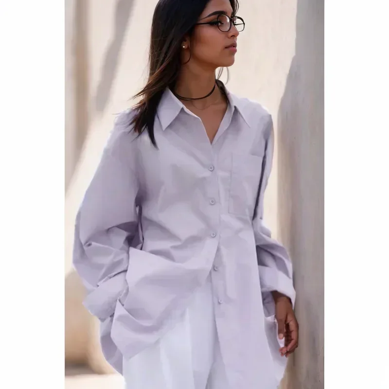 Cotton Blouse New Elegant Casual Loose Clothes Women Turn Down Collar Tops Office Lady Light Purple Shirt Fashion Blusas 29944
Cotton Blouse New Elegant Casual Loose Clothes Women Turn Down Collar Tops Office Lady Light Purple Shirt Fashion Blusas 29944