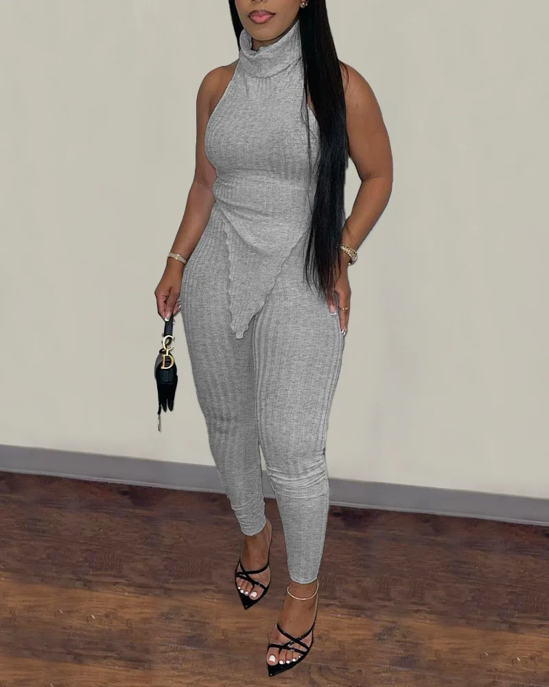Women 2pcs Clothes Suit Sleevless Top High Waist Ribbed Halter Backless Hanky Hem Top & Pants Set Pants Y2K Solid Color
Women 2pcs Clothes Suit Sleevless Top High Waist Ribbed Halter Backless Hanky Hem Top & Pants Set Pants Y2K Solid Color