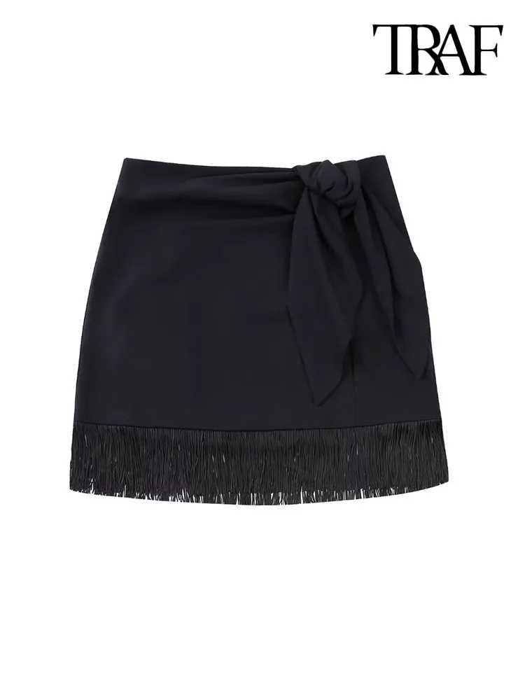 TRAF Women Fashion With Fringed Front Knot Mini Skirt Vintage High Waist Side Zipper Female Skirts Mujer
TRAF Women Fashion With Fringed Front Knot Mini Skirt Vintage High Waist Side Zipper Female Skirts Mujer