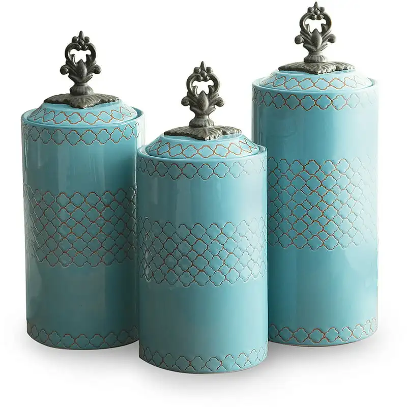 "Durable Steel Finish Perfect for the Kitchen or Home Organization – 3 Trendy, Elegant Canisters, 12.41"H/11.3"H/10.4"H - Set
"Durable Steel Finish Perfect for the Kitchen or Home Organization – 3 Trendy, Elegant Canisters, 12.41"H/11.3"H/10.4"H - Set