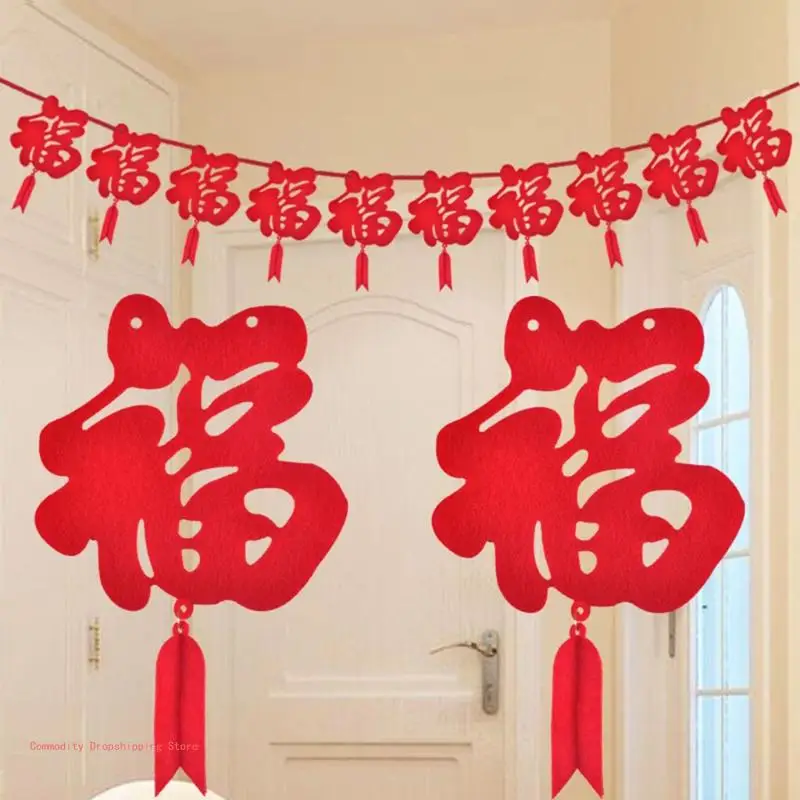 

Chinese New Year Traditional for banner DIY Non-woven Lucky Hanging Flag Ceiling Decorations Bunting Garland Party Favor