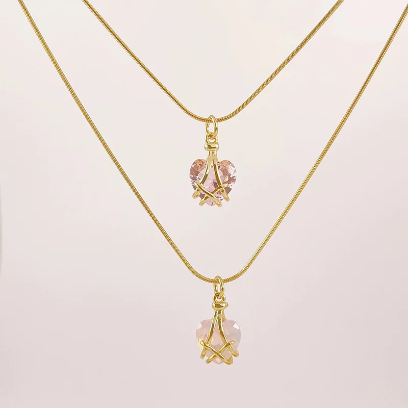 Золотое ожерелье Барби розовое сердце Хрустальная подвеска камень-бриллиант