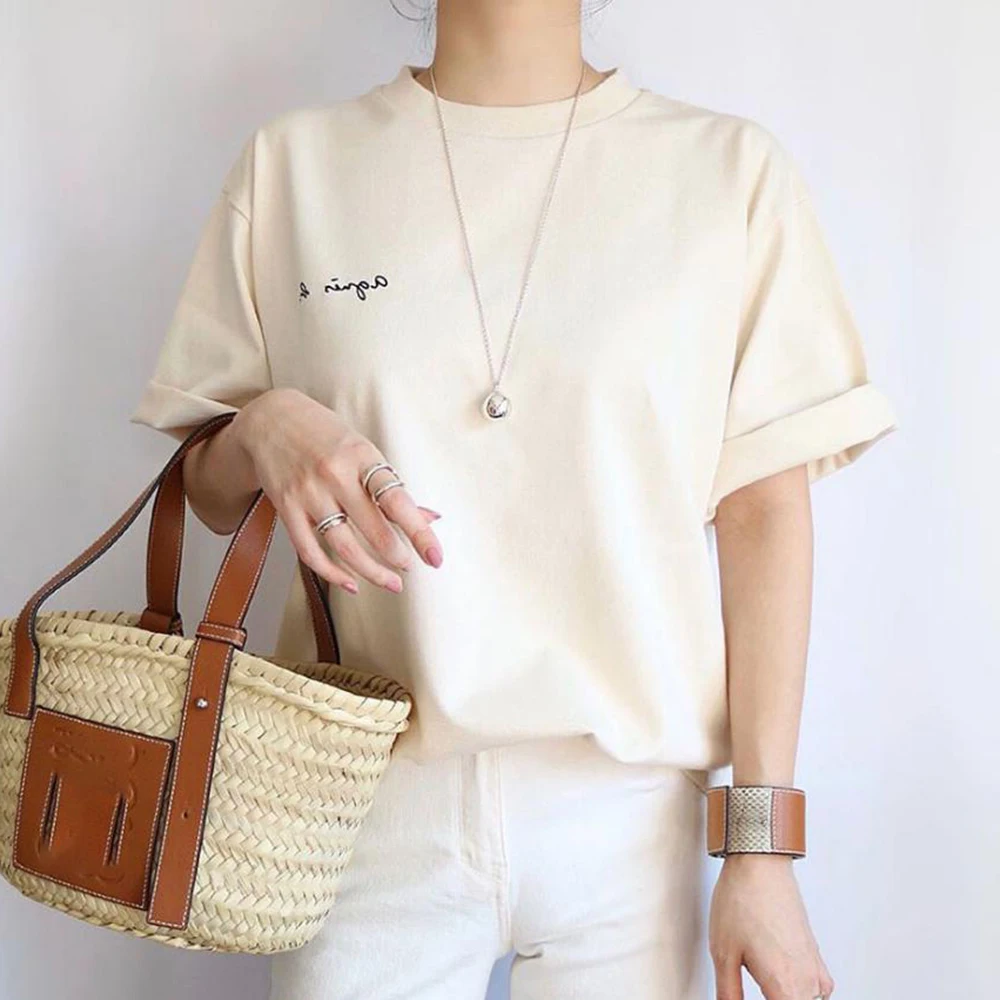 Women Letter Print Casual Tees Fashion Simple All-match Summer T-Shirt Office Lady OL Girl High Street Daily Wear Tops Beige
Women Letter Print Casual Tees Fashion Simple All-match Summer T-Shirt Office Lady OL Girl High Street Daily Wear Tops Beige