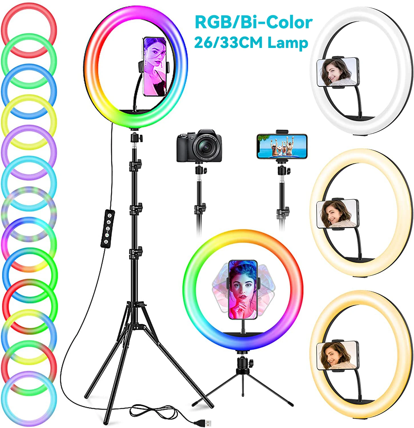 

12inch RGB Led Ring Light With 0.5/1.6 Tripod Colorful 33/26cm Photographic Selfie Lighting For Youtube Live With Remote Control