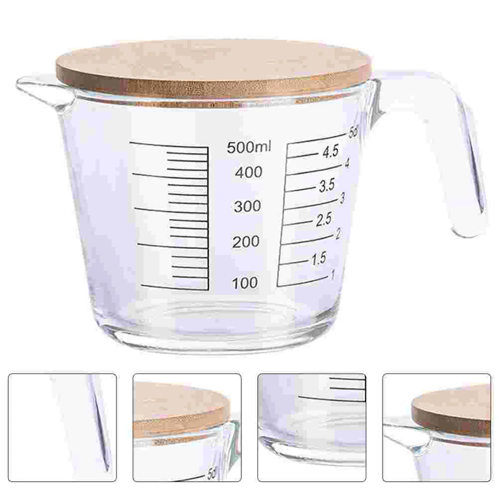 

Стеклянная мерная чашка, кухонные мерные чашки с деревянной крышкой, градуированная мерная кружка, термостойкий кувшин