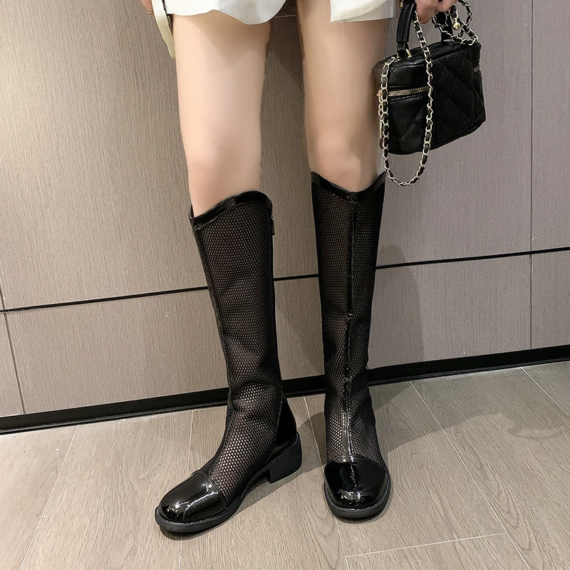 Women's Hollow Out Mesh Summer Knee High Boots Patchwork Pu Leather Square Heel Long Woman Back Zipper Booties
Women's Hollow Out Mesh Summer Knee High Boots Patchwork Pu Leather Square Heel Long Woman Back Zipper Booties