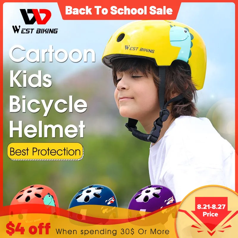 

Детский велосипедный шлем WEST BIKING с мультипликационным рисунком, защитное снаряжение из пенополистирола для девочек и мальчиков, Спортивная Защитная Кепка для велоспорта, Детский велосипедный шлем