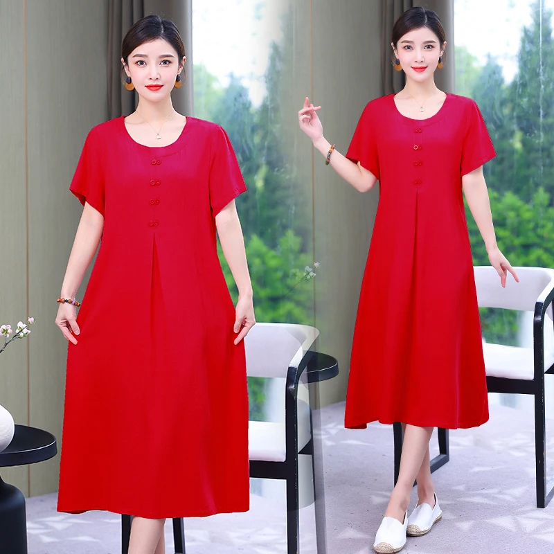 Beadon 2023 New Women's Short Sleeve Casual Dress Summer Women's Fashion Tencel Slub Cotton O-Neck Mid length Skirt
Beadon 2023 New Women's Short Sleeve Casual Dress Summer Women's Fashion Tencel Slub Cotton O-Neck Mid length Skirt