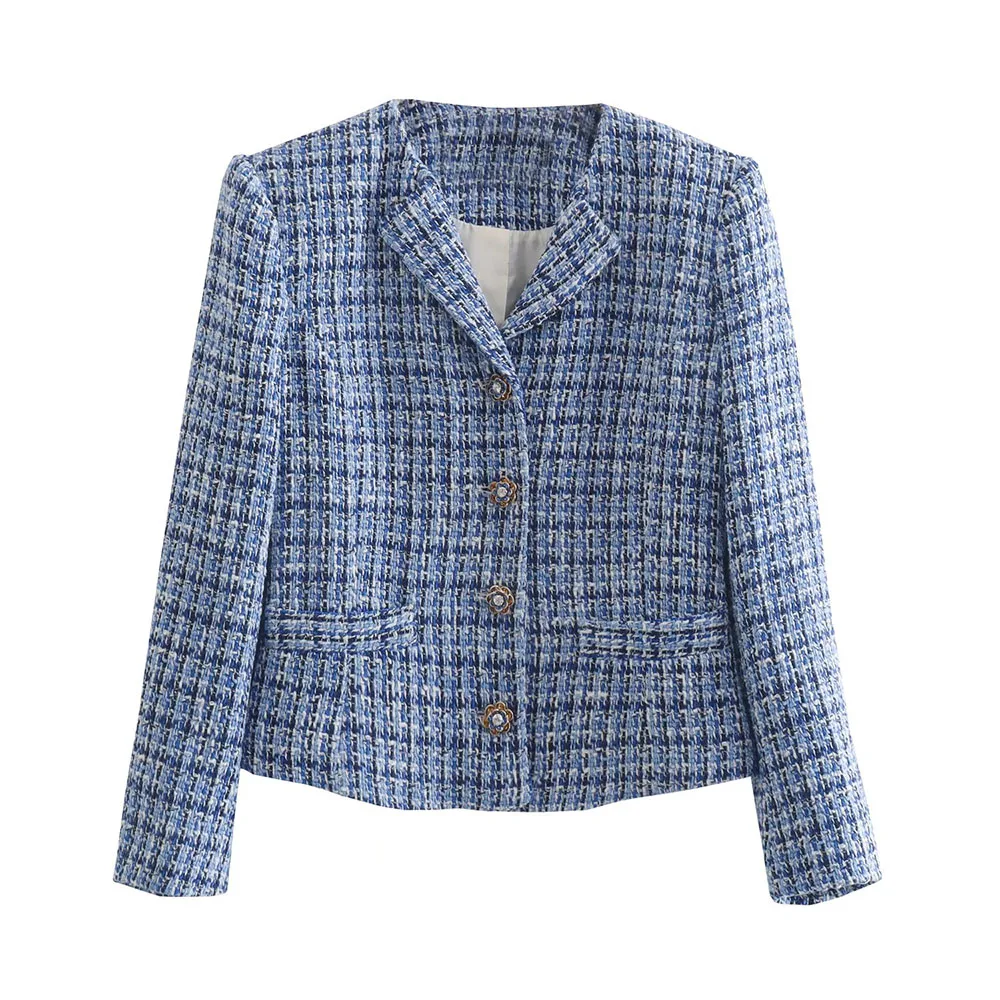 ZATRHMBM2022 spring new European and American women's clothing jewelry buttons short lapel textured suit jacket
ZATRHMBM2022 spring new European and American women's clothing jewelry buttons short lapel textured suit jacket