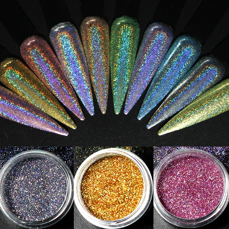 

Holographic Powder Nails Laser Silver Gold Glitter Chrome Nail Powder Dip Shimmer Gel Polish Flakes For Manicure Pigment Dust