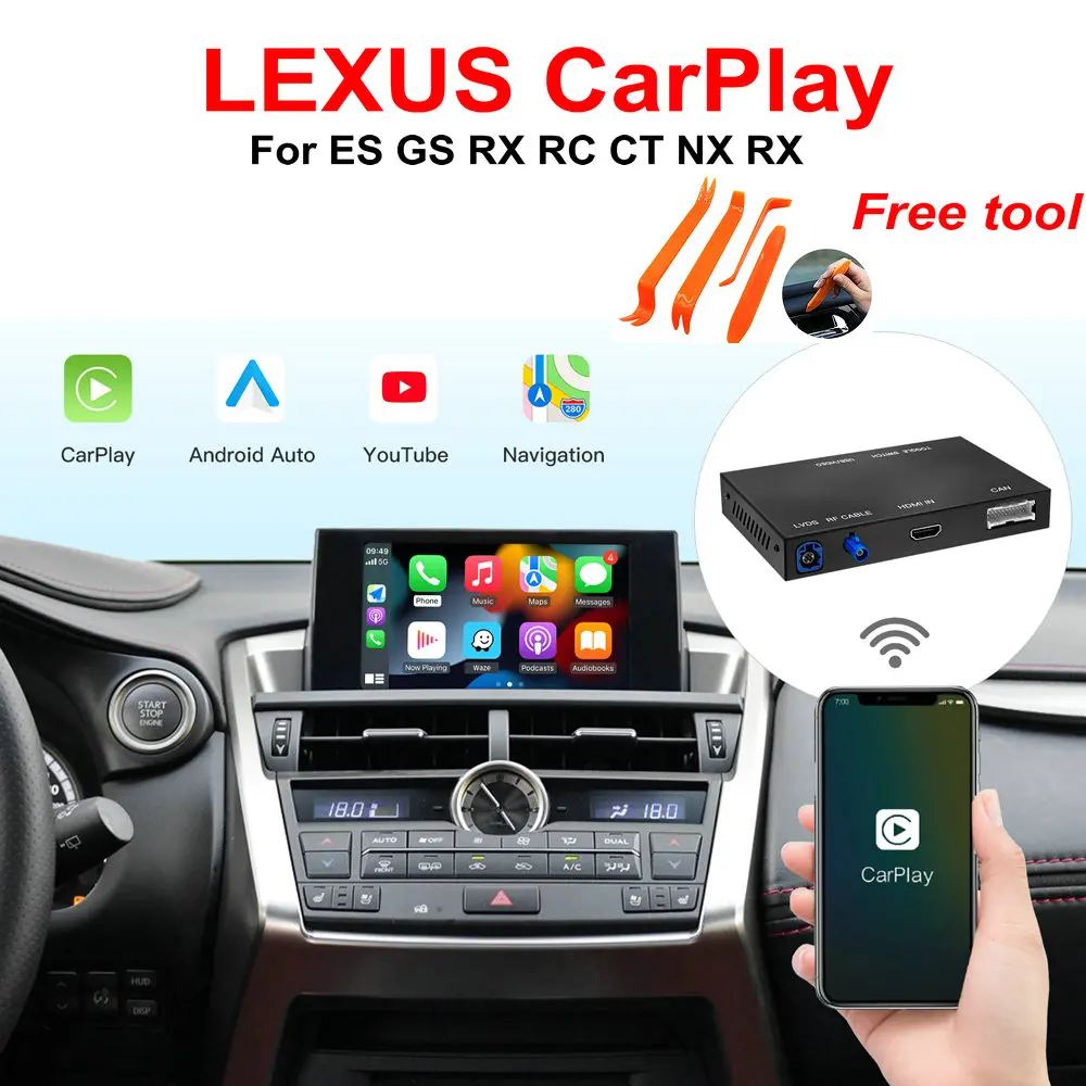 

Wireless Apple CarPlay Android Auto for Lexus NX RX IS ES GS RC CT LS LX LC UX GX 2014-2019, with Mirror Link Car Play Functions