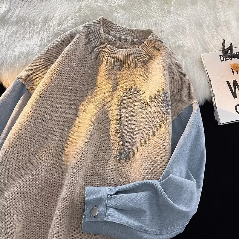 men sweater Autumn Winter Knit Patchwork Sweater Long Sleeve O-Neck Heart Pattern Knitted Pullover Loose Stitching Sweater Shirt
men sweater Autumn Winter Knit Patchwork Sweater Long Sleeve O-Neck Heart Pattern Knitted Pullover Loose Stitching Sweater Shirt